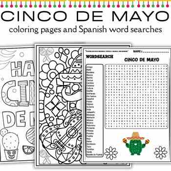 Preview of Cinco de Mayo & Hispanic Heritage Month Coloring pages & word-search In SPANISH