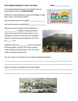 Preview of Cinco de Mayo History Webquest for MIddle School Battle of Puebla