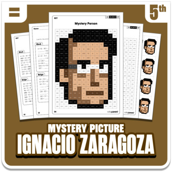 Preview of Cinco de Mayo Ignacio Zaragoza | Math Mystery Picture | Grade 5 Operations EN/ES
