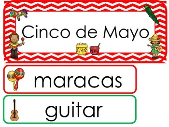 Preview of Cinco de Mayo Word Wall Weekly Theme Bulletin Board Labels.