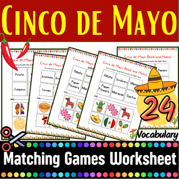 Cinco de Mayo Matching Worksheets | Matching Word To Picture - Cut and ...