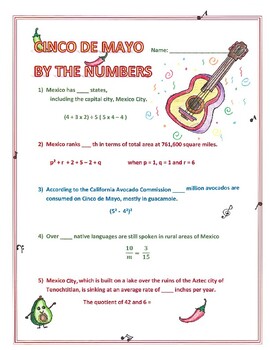 Preview of Cinco de Mayo Math Algebra Digital Distance Learning Activity