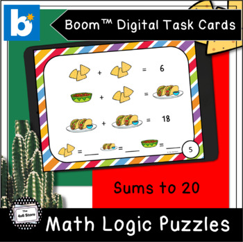 Preview of Cinco de Mayo Math Logic Puzzles Sums to 20 Digital Task Cards Boom Learning