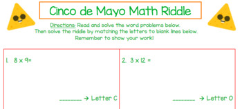 Preview of Cinco de Mayo Math Riddle (Multiplication)