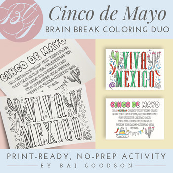 Preview of Cinco de Mayo May 5th Coloring Sheets | Print Ready Brain Break Color Activity