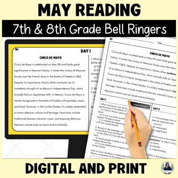 Preview of Cinco de Mayo & May Reading Bell Ringers for 7th & 8th | Middle School ELA/ESL
