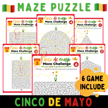 Preview of Cinco de Mayo Maze puzzle Math & literacy problem solving activities 6th 7th 8th
