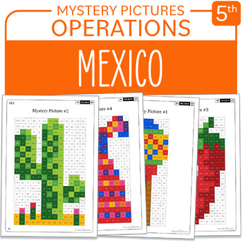 Preview of Cinco de Mayo Mexico Math Mystery Pictures Grade 5 Multiplications Divisions
