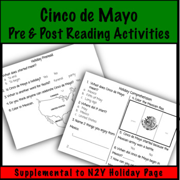 Preview of Cinco de Mayo: N2Y Holiday page: Pre/post Reading Activities