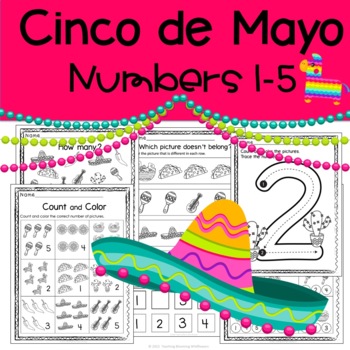 Preview of Cinco de Mayo Numbers 1 -5 No Prep Preschool Worksheets