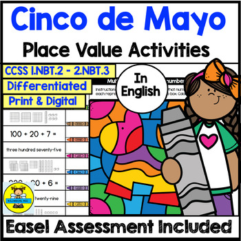 Preview of Cinco de Mayo Place Value Math Activities and Digital Assessment