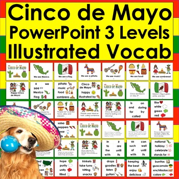 Cinco de Mayo PowerPoint - 3 Reading Levels +  Illustrated Vocabulary Slides