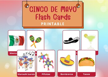 Preview of Cinco de Mayo Printable Flash Cards 20 Matching Kids Card Printable