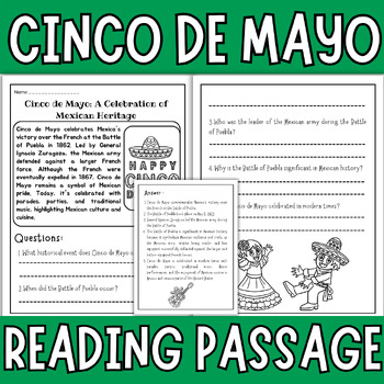 Preview of Cinco de Mayo Reading Comprehension Passage | Mexican Fiesta 5th may