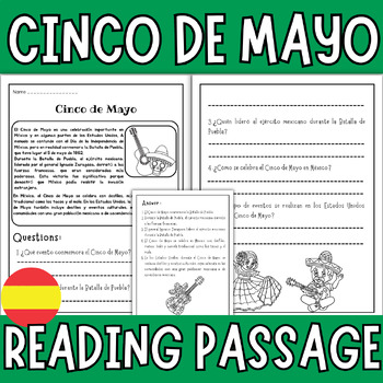 Preview of Cinco de Mayo Reading Comprehension Passage in Spanish | Mexican Fiesta 5th may