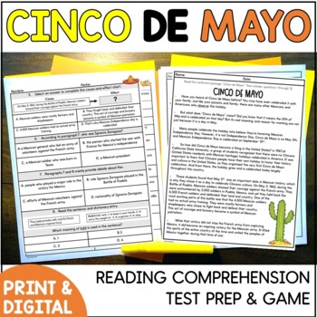 Cinco de Mayo Reading Comprehension Task cards Print Digital by EL Friendly