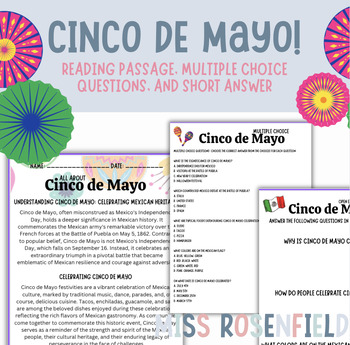 Preview of Cinco de Mayo Reading Passage, Multiple Choice, Short Answer NO PREP! 3rd-6th