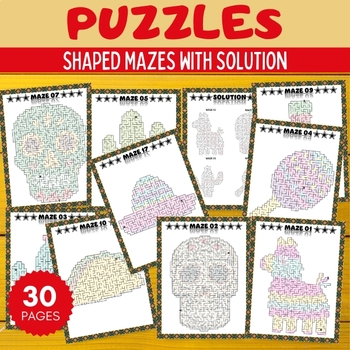 Preview of Cinco de Mayo Shaped Mazes Puzzles With Solution - Fun Brain Games Activities