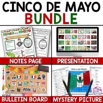 Preview of Cinco de Mayo Spanish Activities & Lesson BUNDLE PowerPoint Notes Bulletin Board