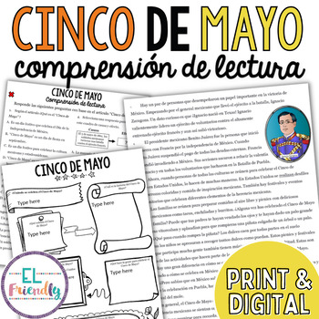 Preview of Cinco De Mayo in Spanish Reading Test Prep Activities Print & Digital Español