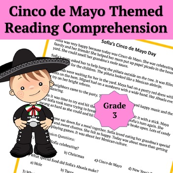 Preview of Cinco de Mayo Story | Comprehension Questions & Writing Prompt | Grade 3