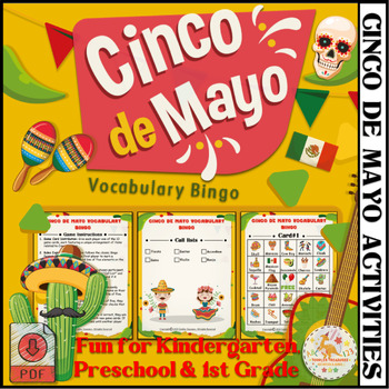 Preview of Cinco de Mayo Vocabulary Bingo: Fun for Kindergarten, Preschool & 1st Grade