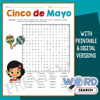 Fun Cinco de Mayo Word Search Puzzle Vocabulary Activity Worksheet 3rd ...
