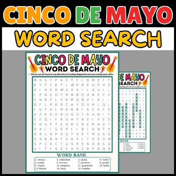 Cinco de Mayo Word Search | Mexican Fiesta Activities by JE-EDUCATE