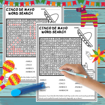 Preview of Cinco de Mayo Word Search-Puzzle Activities.(Spanish Vocabulary)