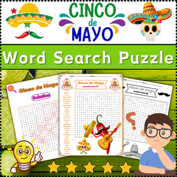 Preview of Cinco de Mayo Word Search Puzzle Activity Worksheet Color & B/W ⭐No Prep⭐