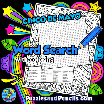 Preview of Cinco de Mayo Word Search Puzzle with Coloring | Hispanic Heritage Month