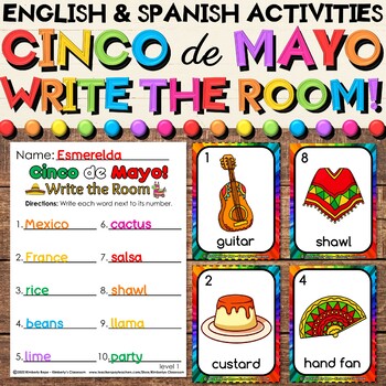 Preview of Cinco de Mayo Write the Room - Spanish & English Vocabulary & Recording Sheets