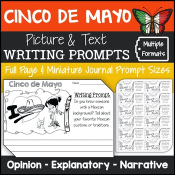 Preview of Cinco de Mayo Writing Prompts with Pictures (Opinion, Explanatory, Narrative)