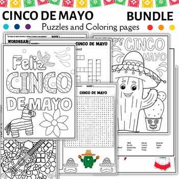 Preview of Cinco de Mayo and Hispanic Heritage Month Coloring,Worksheets BUNDLE