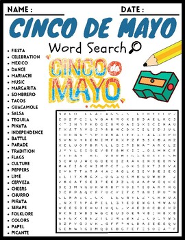 Cinco de Mayo word Search Puzzle Worksheets Activities For Kids | TPT