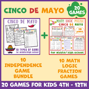 Preview of Cinco de mayo math puzzle worksheets icebreaker game brain breaks no low prep