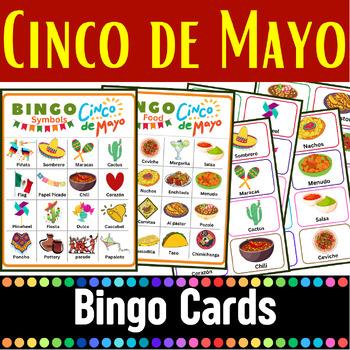 Cinco de mayo Bingo Game Cards Food and Symbols | Mexican fiesta Activity