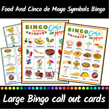 Cinco de mayo Bingo Game Cards Food and Symbols | Mexican fiesta Activity