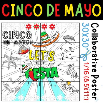 Preview of Cinco de mayo Collaborative poster let's fiesta Coloring pages