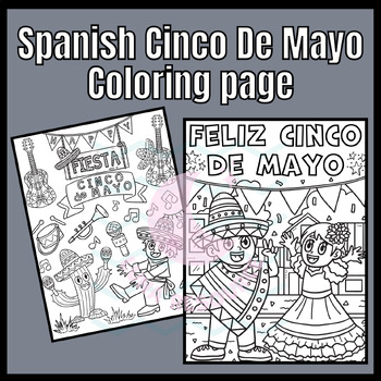 Preview of Cinco de mayo Fiesta coloring page SPANISH craft activities Sub Plans Projects