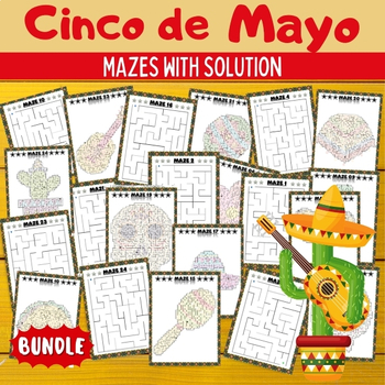 Preview of Cinco de mayo Mazes Puzzles With Solution - Fun May Brain Games Activities