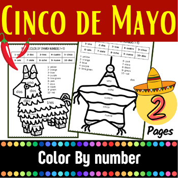 Preview of Cinco de mayo : Piñata Color by Spanish Numbers 1-10 | Mexican Fiesta Activity