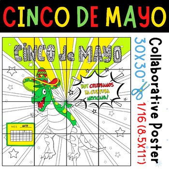 Preview of Cinco de mayo Spanish Collaborative Coloring poster - dinosaur coloring pages