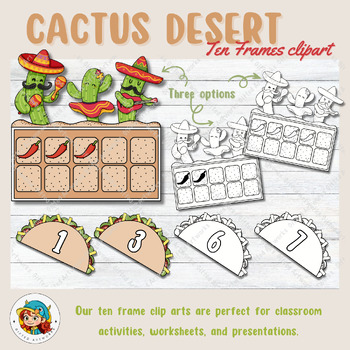 Preview of Cinco de mayo Ten frame template, cactus taco May June Ten frame clipart
