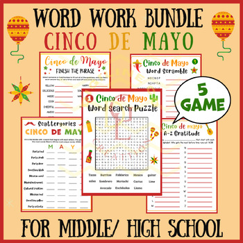 Preview of Cinco de mayo Word work BUNDLE morning work reading speaking middle high school