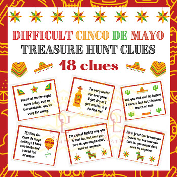 Preview of Cinco de mayo hard scavenger Hunt context clues task cards game early finishers