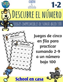 Preview of Cinco en fila: Sumas bajo 100 | Spanish Addition Printable Games