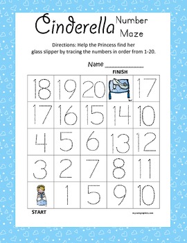 Cinderella Kindergarten Common Core Leveled Number Tracing Mazes (3 Total)