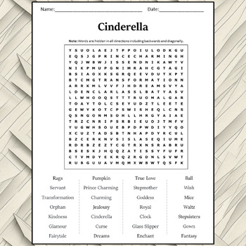 Cinderella Word Search Puzzle Worksheet Activity by Word Search Corner