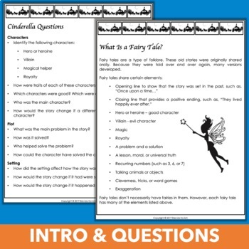 cinderella worksheets reading questions summary theme characters